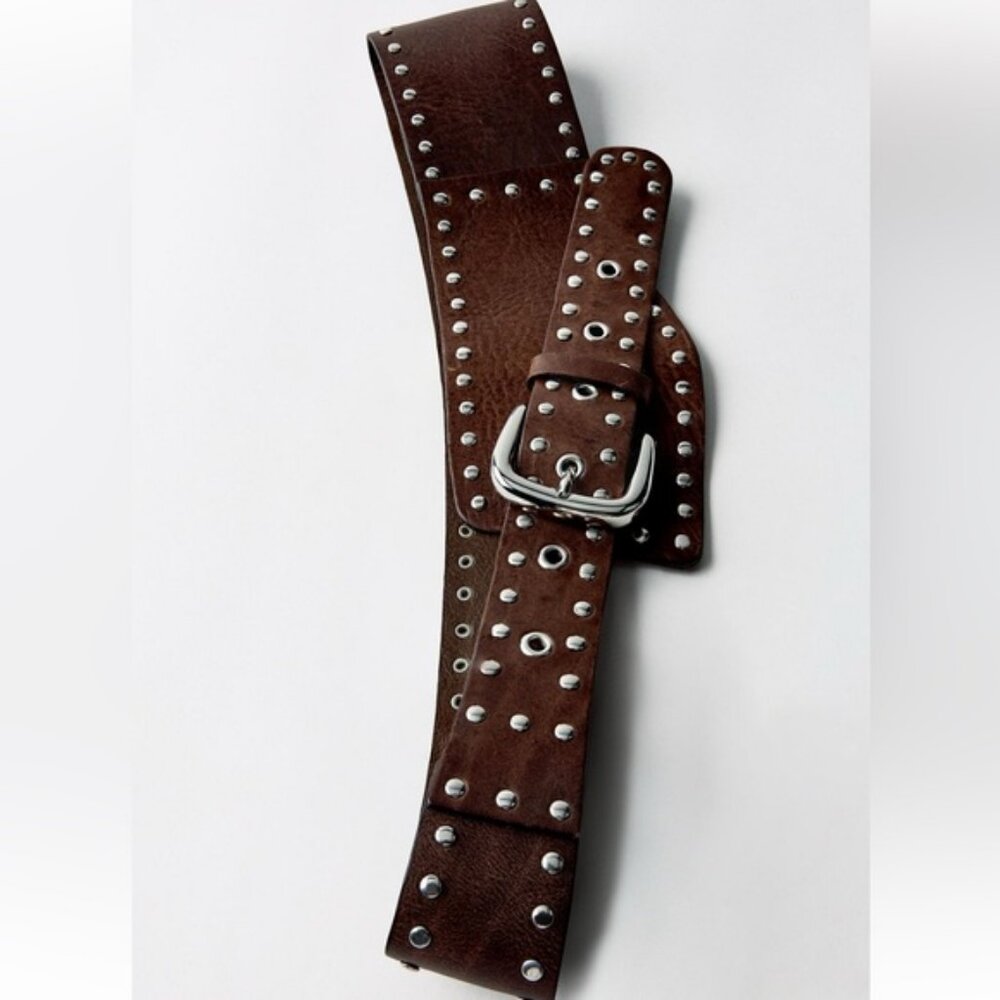 ZARA STUDDED LEATHER SASH BELT